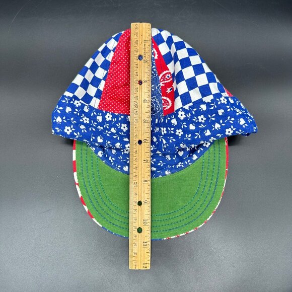 Vintage Hat 1970s Patriotic Patchwork Cap Red White Blue Retro Patriotic 7 1/8 - Picture 8 of 8